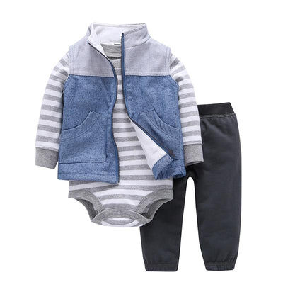 Newborn Baby Boys Cotton Hooded Cardigan + Trousers + Body 3 Pieces Set Clothing 24M 8