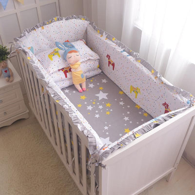 6pcs 100% Cotton Baby Cartoon Crib Bedding Bumpers 4