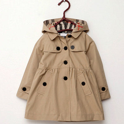 Solid Color Hooded Trench Jacket Coat for Girls
