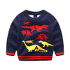 Boys Round Collar Dinosaur Printed Sweaters 6 Navy