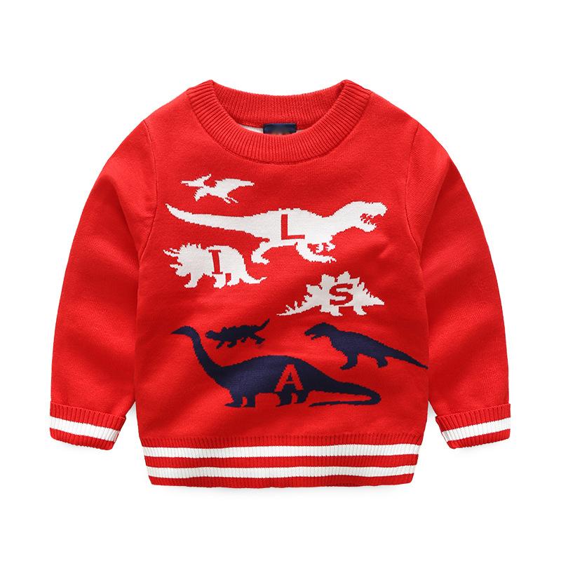 Boys Round Collar Dinosaur Printed Sweaters 6 Red