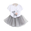 3D Flower Cat T-shirt Tulle Skirt Dress Set For Girls