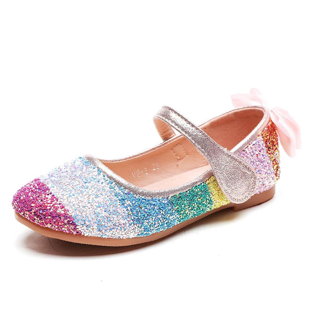 Toddler Girls Rainbow Glitter Ballet Flats Princess Mary Jane Dress Shoes