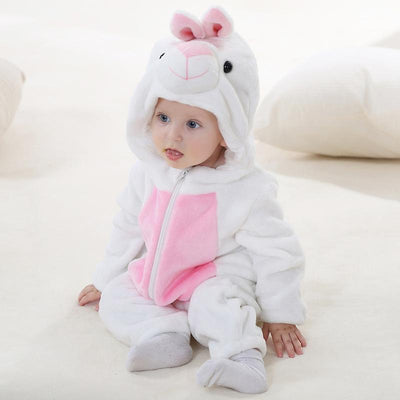 Newborn Infant Baby Boys & Girls Animal Style Hooded Romper Outfits Long Sleeve Velvet Jumpsuit 24M White