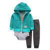 Newborn Baby Girls Cotton Hooded Cardigan + Trousers + Body 3 Pieces Set Clothing 24M 3