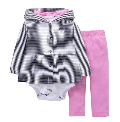 Newborn Baby Girls Cotton Hooded Cardigan + Trousers + Body 3 Pieces Set Clothing 24M 2