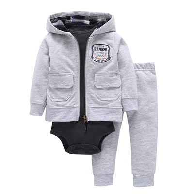 Newborn Baby Boys Cotton Hooded Cardigan + Trousers + Body 3 Pieces Set Clothing 24M 7