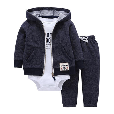Newborn Baby Boys Cotton Hooded Cardigan + Trousers + Body 3 Pieces Set Clothing 24M 1