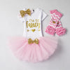 "i'm So Fancy" Printed Outfits With Headband & Romper & Skirts For Baby Girls Pink
