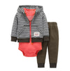 Newborn Baby Boys Cotton Hooded Cardigan + Trousers + Body 3 Pieces Set Clothing 24M 13