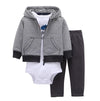 Newborn Baby Boys Cotton Hooded Cardigan + Trousers + Body 3 Pieces Set Clothing 24M 12