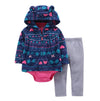 Newborn Baby Girls Cotton Hooded Cardigan + Trousers + Body 3 Pieces Set Clothing 24M 9