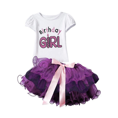 1st Birthday Outfits Romper + Tutu Skirt + Headband For Baby Girls Purple