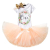 Baby Girls 1st Birthday 3pcs Outfits Romper + Tutu Skirt + Bowtie Headband Apricot