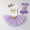 "i'm So Fancy" Printed Outfits With Headband & Romper & Skirts For Baby Girls Purple