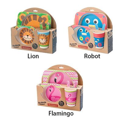 5-pieces Bamboo Dinnerware Set For Toddler Kids Pink