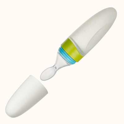 Silicone Squeeze Rice Cereal Baby Bottle With Spoon Soft Head Bpa Free Green