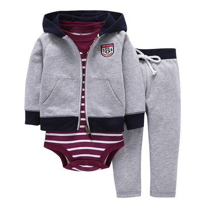 Newborn Baby Boys Cotton Hooded Cardigan + Trousers + Body 3 Pieces Set Clothing 24M 6