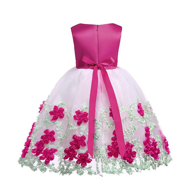 Cheap Flower Girl Dresses With Pearl Necklace Bow-tie 8 Rose red