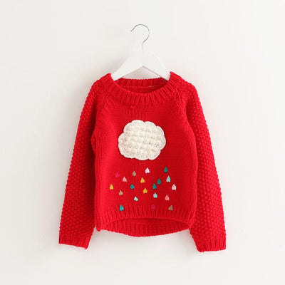 Girls Cotton Cloud Rain Solid Sweater 5 Red