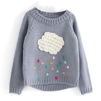 Cotton Cute  Cloud and Colorful Rain Solid Sweater for Little Girls