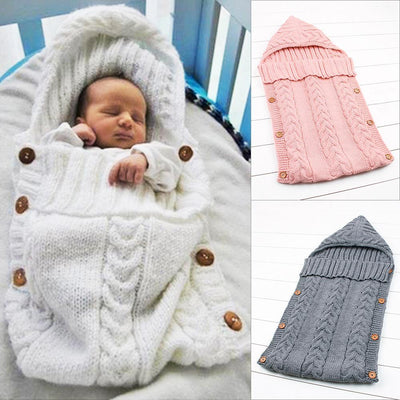 Newborn Baby Wrap Swaddle Blanket Knit Sleeping Bag Sleep Sack Stroller Wrap(0-6 Month) White