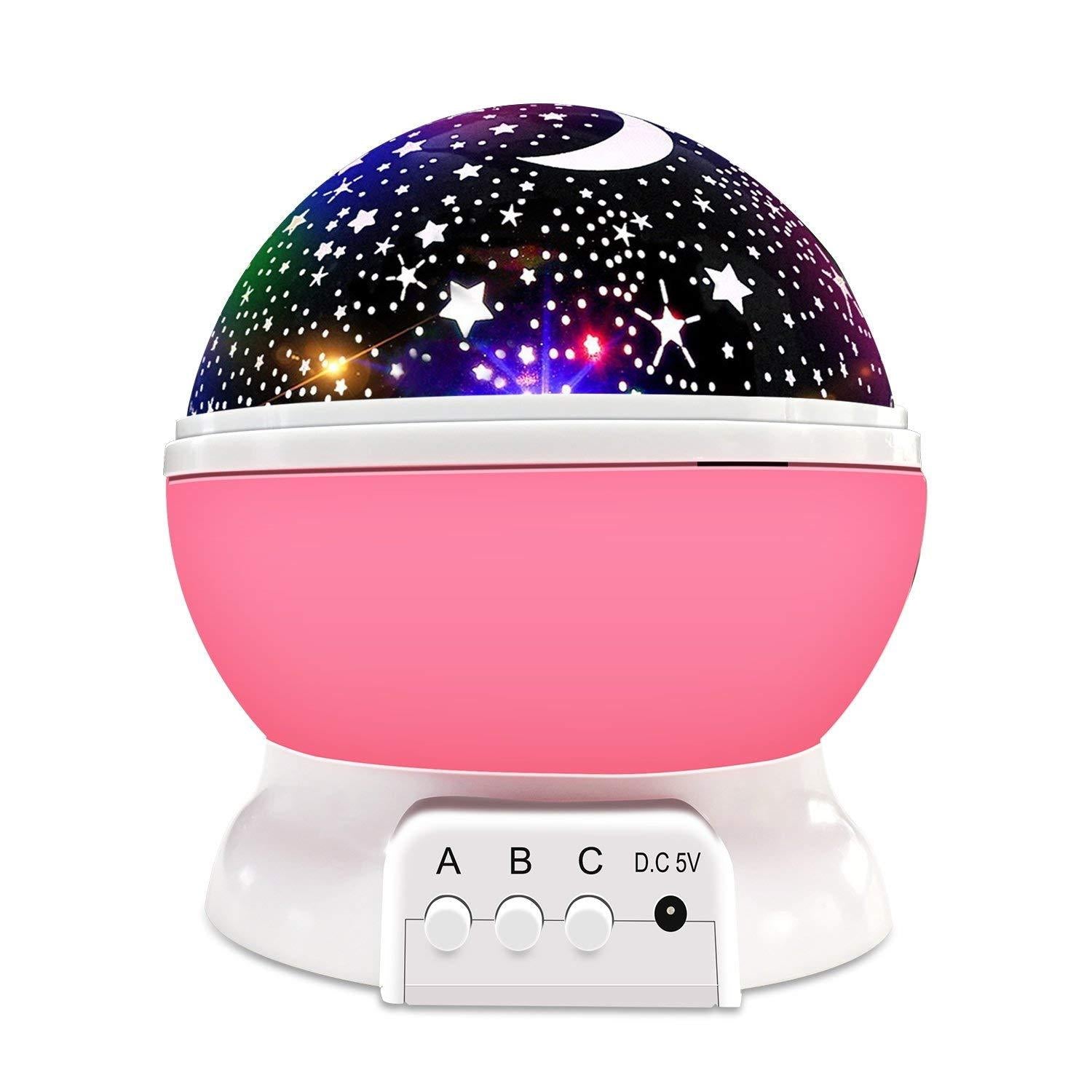 Starry Night Light Projector Rotating Moon And Star Lighting Mood Changing Lamp For Kids Pink