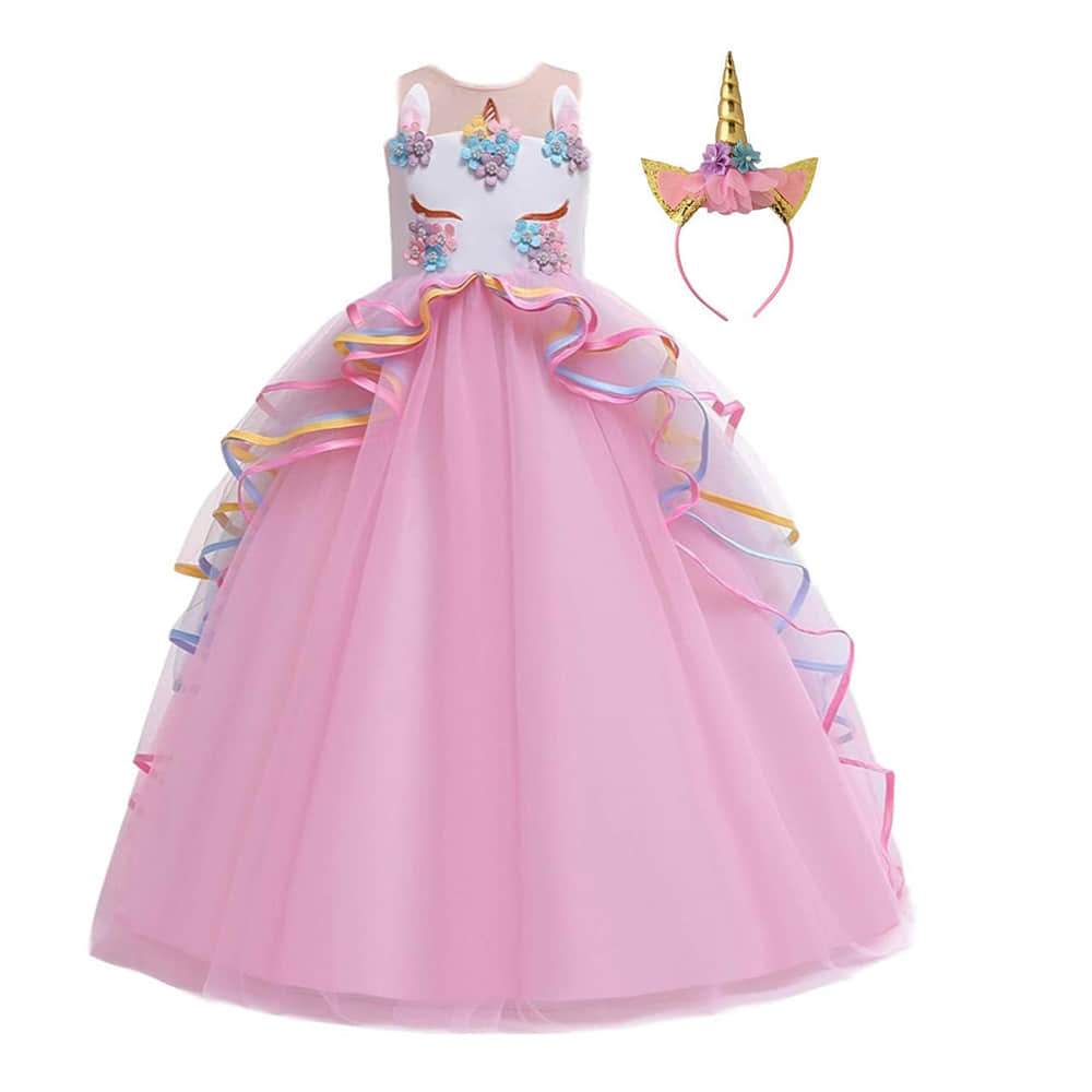 Unicorn Princess Costume Birthday Pageant Party Carnival Long Maxi Tulle Fancy Dress Up Outfits
