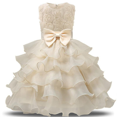 Sleeveless Ruffles Wedding Dresses For Girls With Bow Tie 6 Beige