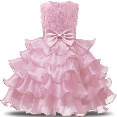 Sleeveless Ruffles Wedding Dresses For Girls With Bow Tie 6 Pink