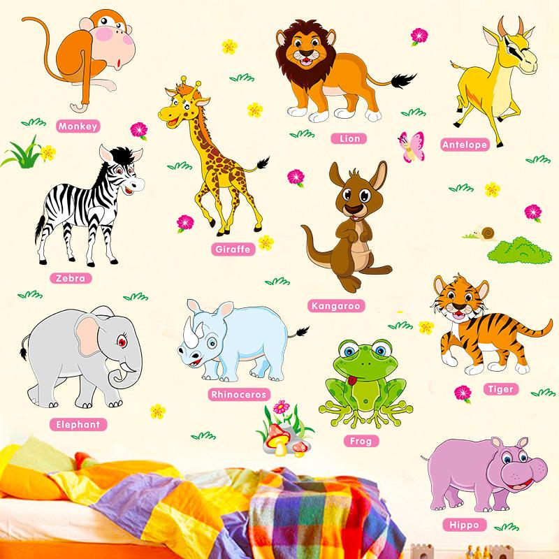 Cartoon Animal Zoo Nursery Wall Stickers Wall Murals Diy Posters Vinyl Removable Art Wall Decals For Kids Girls Room Decoration