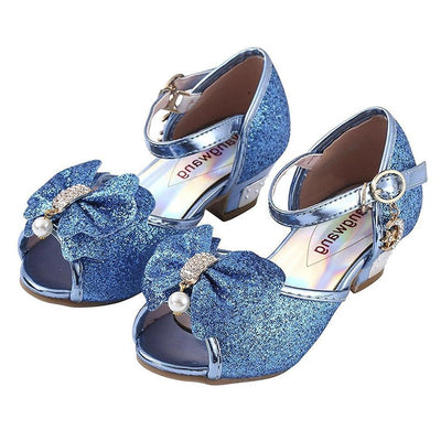 Sequin Bow Princess Crystal Sandals For Girls 35 Blue