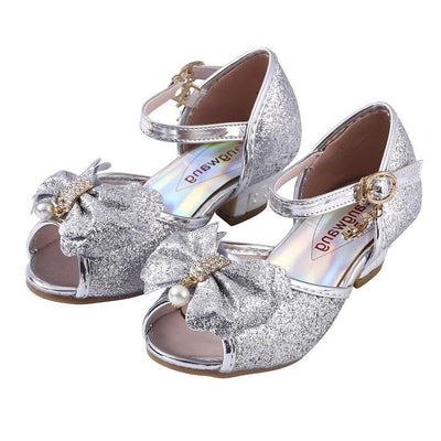 Sequin Bow Princess Crystal Sandals For Girls 35 Silver