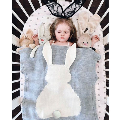Cute Rabbit Crochet Newborn Blanket Baby Bedding Cover Bath Towels Play Mat Grey