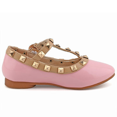 T-strap Candy Color Rivet Studded Ballet Flat Shoes For Toddler Girls 36 Pink