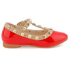 T-strap Candy Color Rivet Studded Ballet Flat Shoes For Toddler Girls 36 Red
