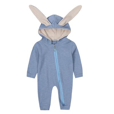 Baby Boys And Girls Rabbit 3d Ear Zipper Hooded Romper Jumpsuit Outfits For Winter 18M Blue