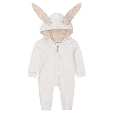 Baby Boys And Girls Rabbit 3d Ear Zipper Hooded Romper Jumpsuit Outfits For Winter 18M White