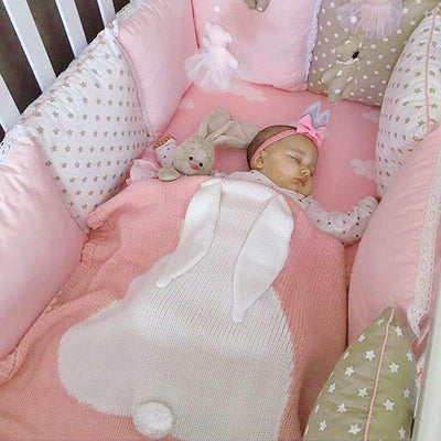 Cute Rabbit Crochet Newborn Blanket Baby Bedding Cover Bath Towels Play Mat Pink