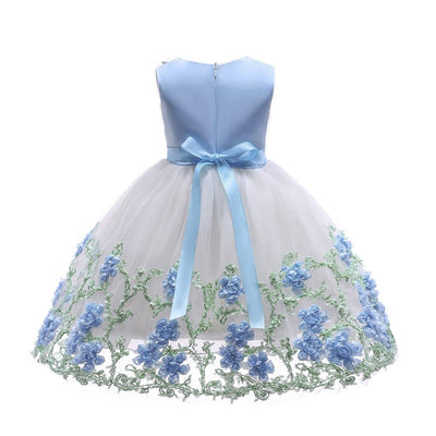 Cheap Flower Girl Dresses With Pearl Necklace Bow-tie 8 Light blue
