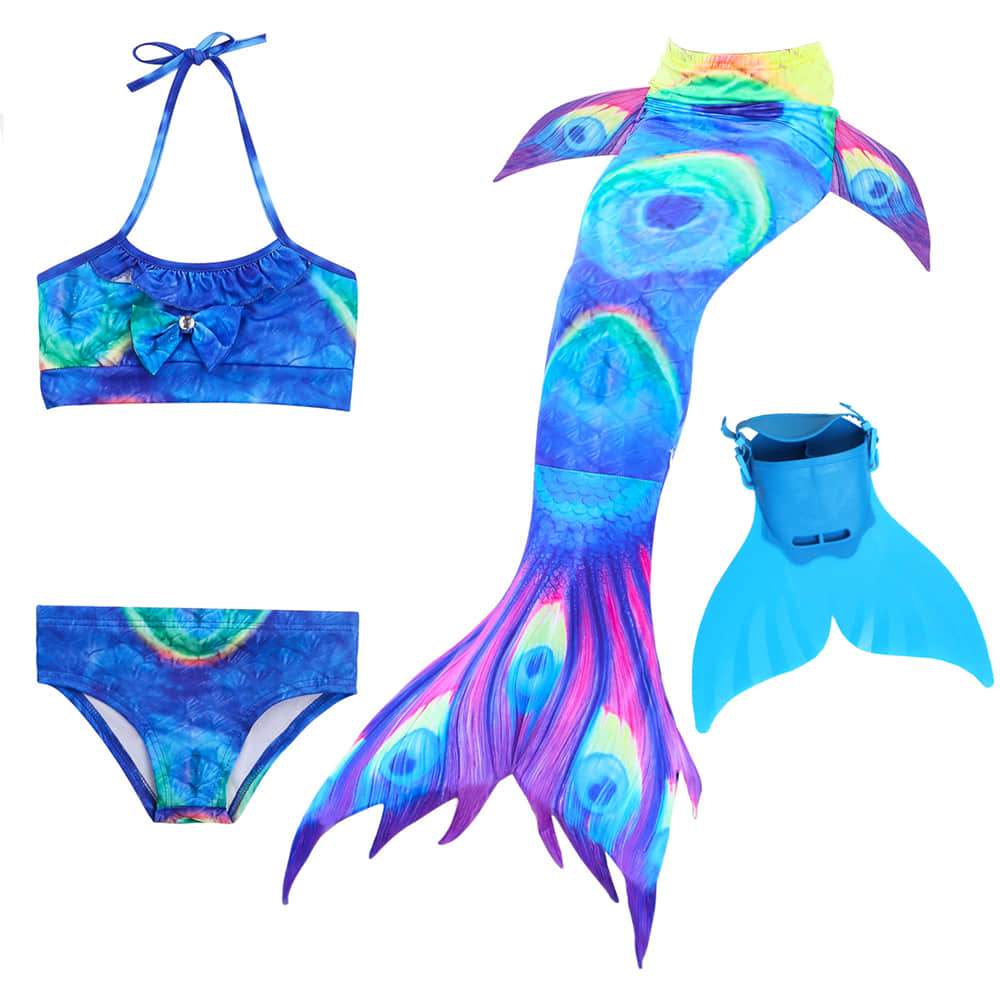 4 PCS Girls Mermaid Swimsuits for Swimming Ruffled Tankini Top with Bottom Mermaid Costumes for Kids