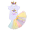 Unicorn Flower Outfit Baby Girls Romper + Ruffle Tulle Skirt + Headband First Birthday Party Dress Up Costume 3pcs Set 6