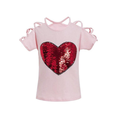 Summer Heart Flip Sequins T-shirt Black For Toddler Girls 5 Pink