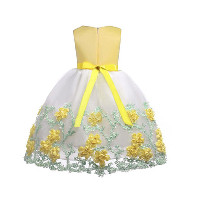 Cheap Flower Girl Dresses With Pearl Necklace Bow-tie 8 Yellow