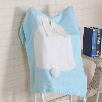 Cute Rabbit Crochet Newborn Blanket Baby Bedding Cover Bath Towels Play Mat Blue