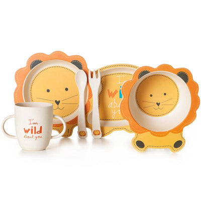 5- Piece Kids Bamboo Dinnerware Set Toddler Feeding Tableware Set Baby Dinner Box Orange