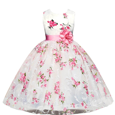 Sleeveless Toddler Girls Flower Printing Princess Dress for Wedding Party