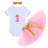 Baby Girl It's My 1st Birthday 3pcs Outfits Skirt Set Romper+tutu Dress + Headband Bowtie Pink