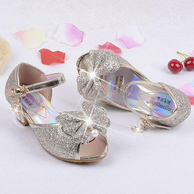 Sequin Bow Princess Crystal Sandals For Girls 35 Gold