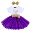 Baby Girls It's My 1st/2nd Birthday Cake Smash Shinny Printed Tutu Princess Dress 3pcs Sparkly Gold Outfit 24M Purple